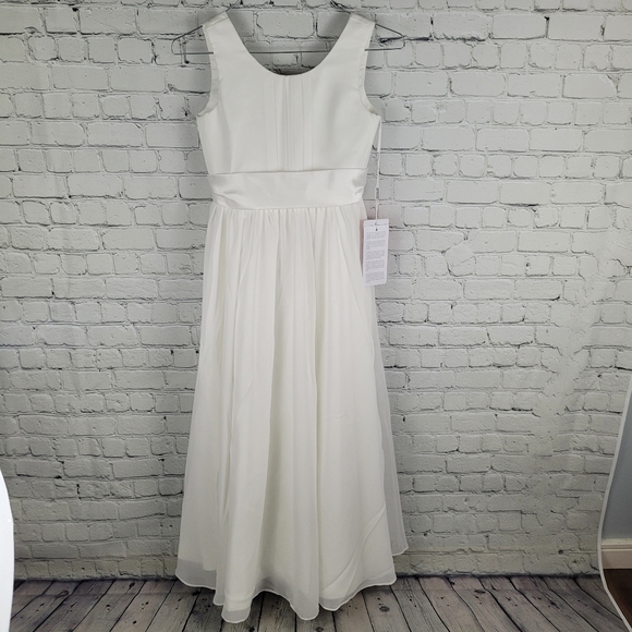 JJS HOUSE | a-line empire ankle length chiffon & satin junior bridesmaid dress - Picture 2 of 13